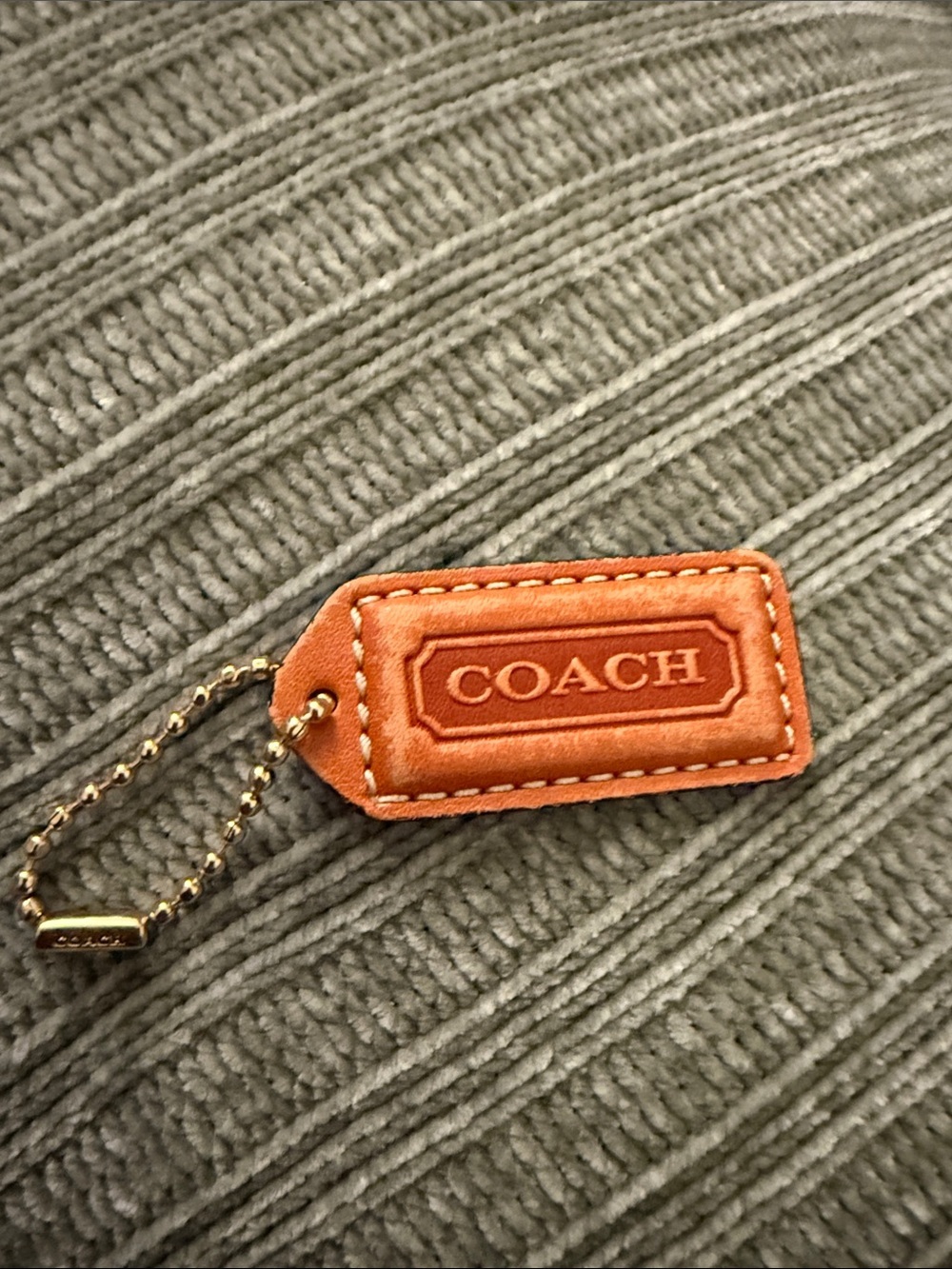 Coach Tan Leather Tag with stamped Gold Chain Coach authentic bag charm